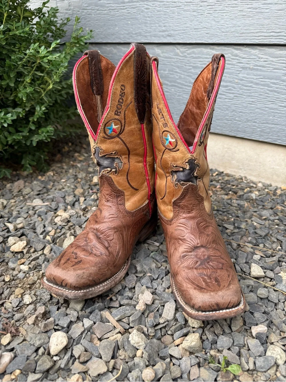 Vaccari Kids Leather Cowboy Boots Western Tooled Size 12